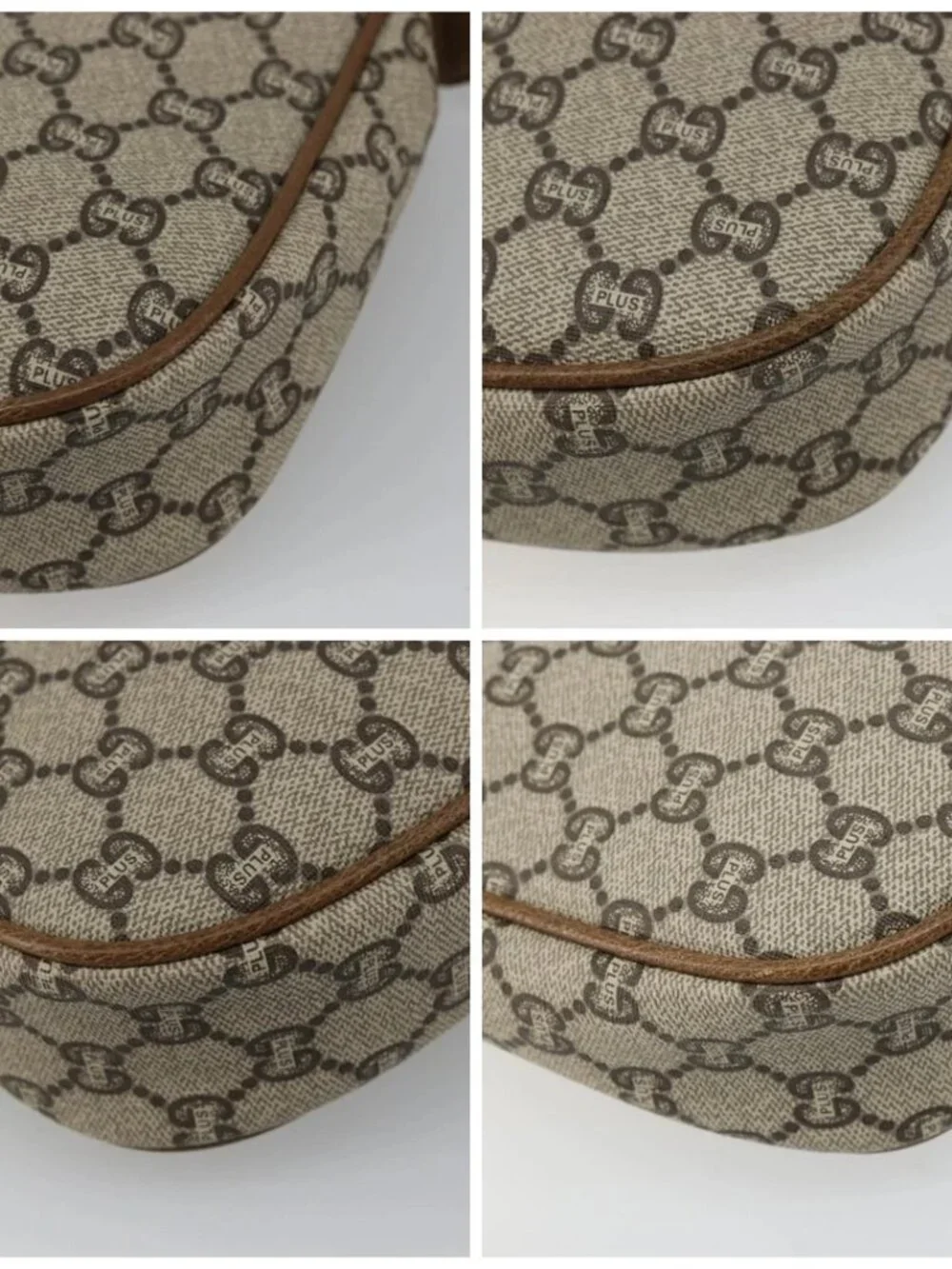 GUCCI GG Plus Supreme Shoulder Bag PVC Beige Gold Auth ka3460